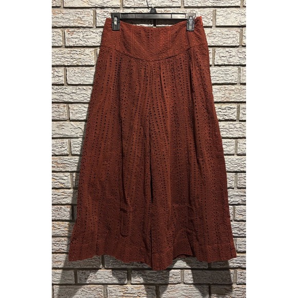 Anthropologie Pants - Anthropologie Rust Brown Eyelet Wide Leg Culotte Pants Size 2 Boho Cropped
